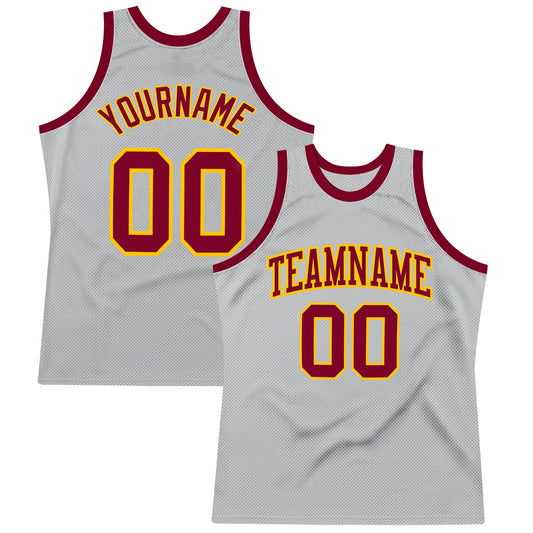 Custom Gray Maroon-Gold Authentic Throwback Basketball Jersey - Sky-Custom