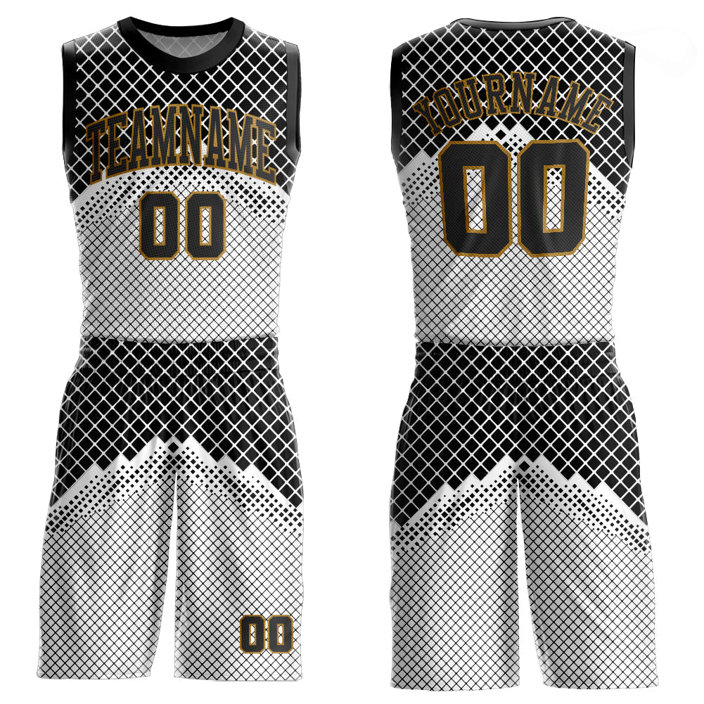 Custom Gray Black-Old Gold Round Neck Sublimation Basketball Suit Jersey - Sky-Custom