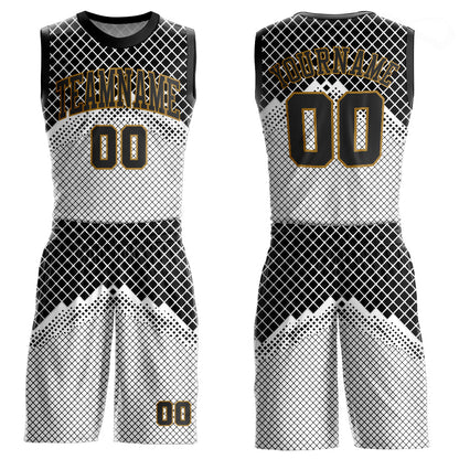 Custom Gray Black-Old Gold Round Neck Sublimation Basketball Suit Jersey - Sky-Custom