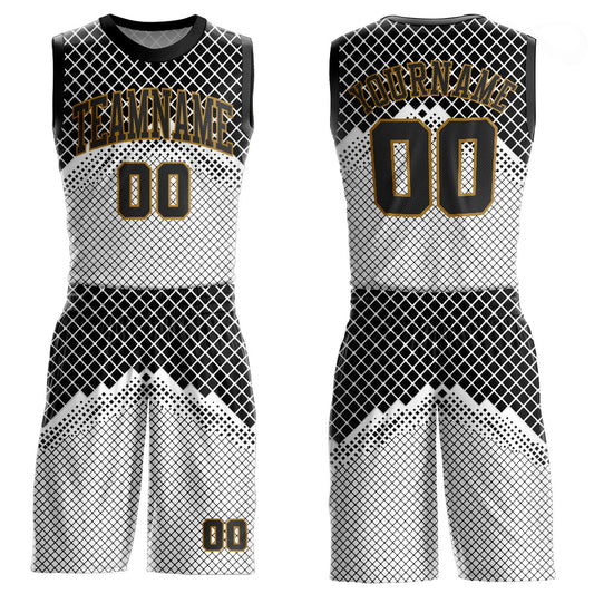 Custom Gray Black-Old Gold Round Neck Sublimation Basketball Suit Jersey - Sky-Custom