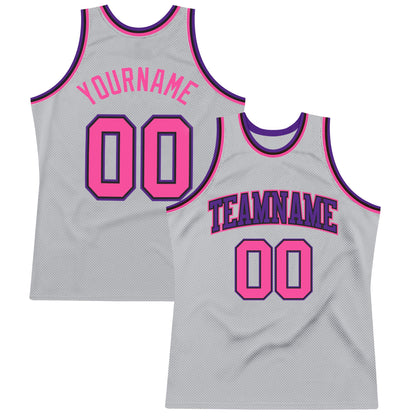 Custom Gray Pink Black-Purple Authentic Throwback Basketball Jersey - Sky-Custom