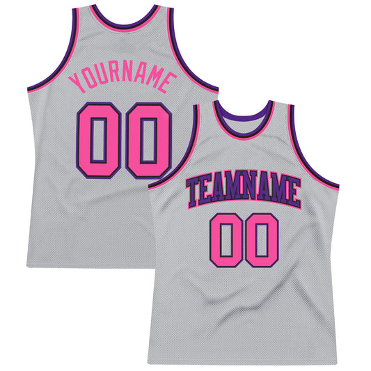 Custom Gray Pink Black-Purple Authentic Throwback Basketball Jersey - Sky-Custom
