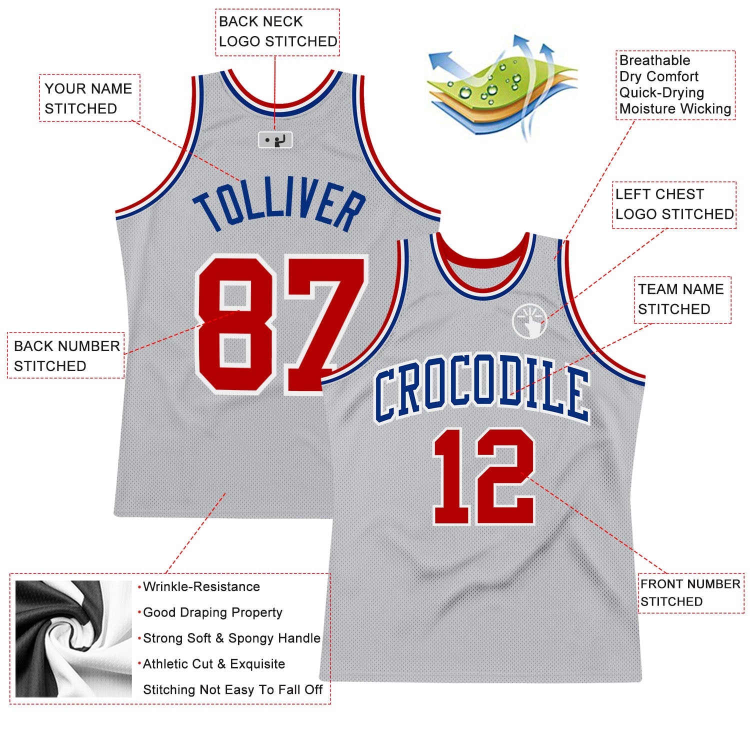 Custom Gray Red-Royal Authentic Throwback Basketball Jersey - Sky-Custom