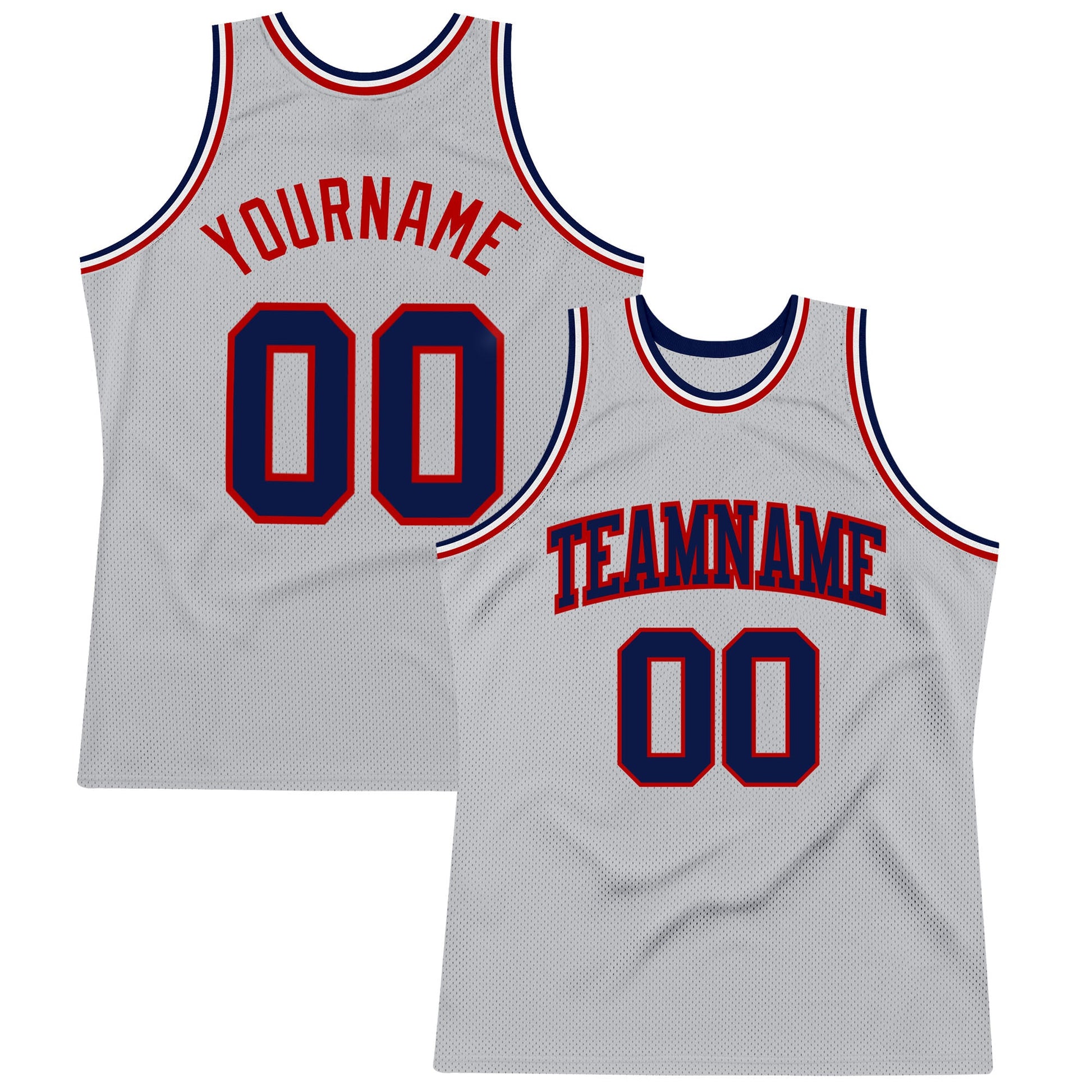 Custom Gray Navy-Red Authentic Throwback Basketball Jersey - Sky-Custom