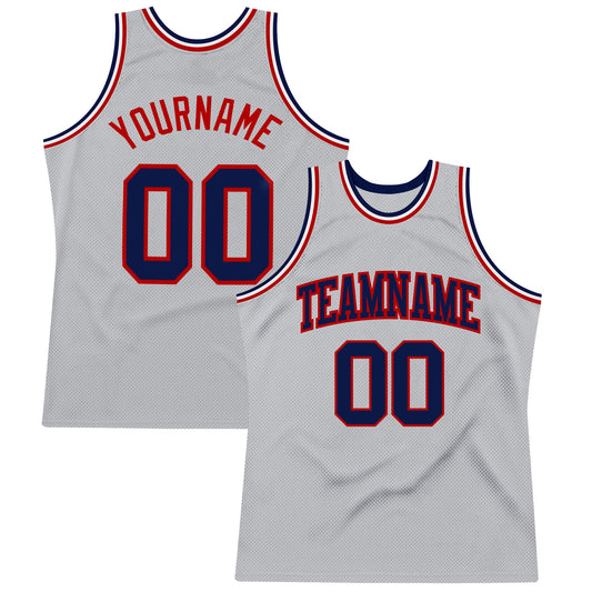 Custom Gray Navy-Red Authentic Throwback Basketball Jersey - Sky-Custom