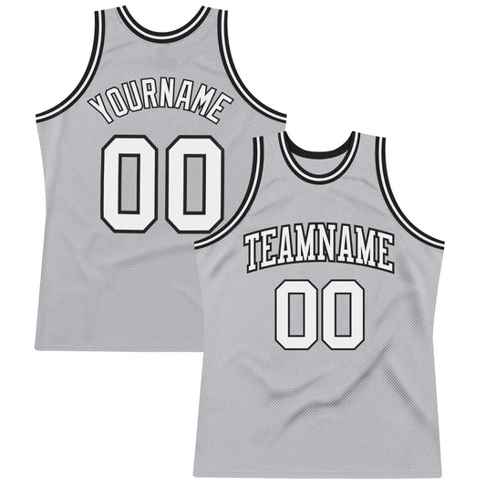 Custom Gray White-Black Authentic Throwback Basketball Jersey - Sky-Custom