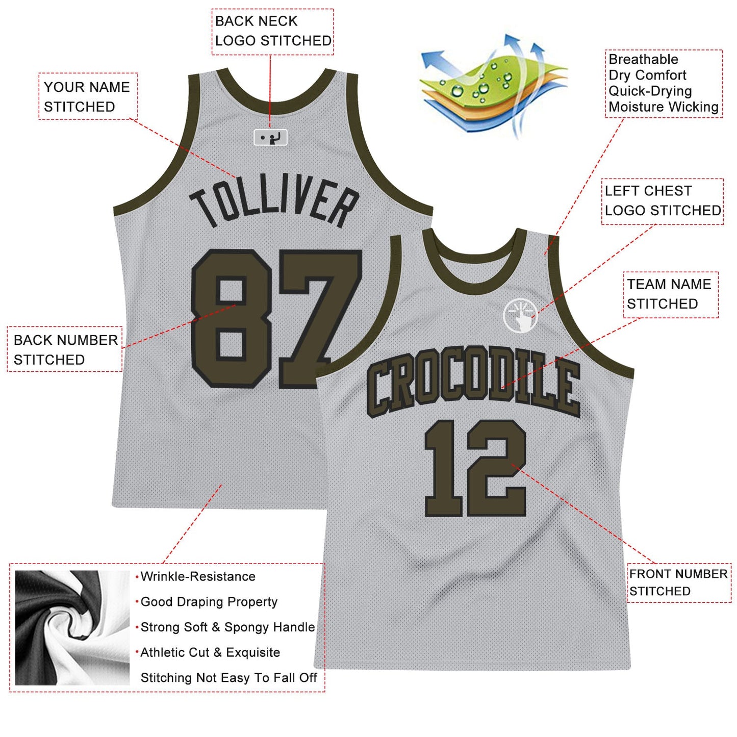 Custom Gray Olive-Black Authentic Throwback Basketball Jersey - Sky-Custom