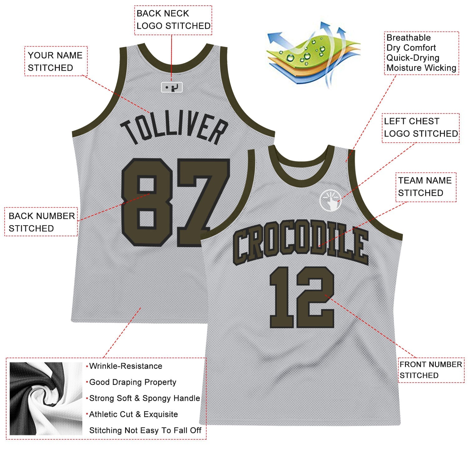 Custom Gray Olive-Black Authentic Throwback Basketball Jersey - Sky-Custom