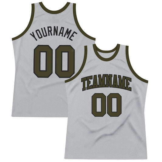 Custom Gray Olive-Black Authentic Throwback Basketball Jersey - Sky-Custom