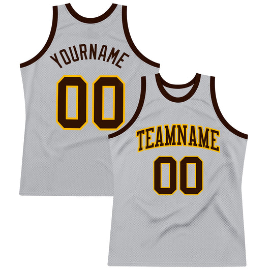 Custom Gray Brown-Gold Authentic Throwback Basketball Jersey - Sky-Custom