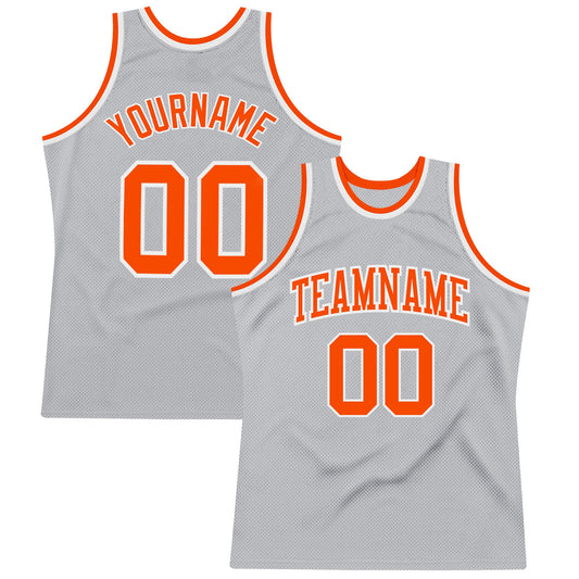 Custom Gray Orange-White Authentic Throwback Basketball Jersey - Sky-Custom