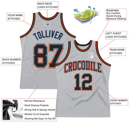 Custom Gray Black Powder Blue-Orange Authentic Throwback Basketball Jersey - Sky-Custom