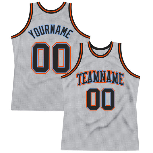 Custom Gray Black Powder Blue-Orange Authentic Throwback Basketball Jersey - Sky-Custom
