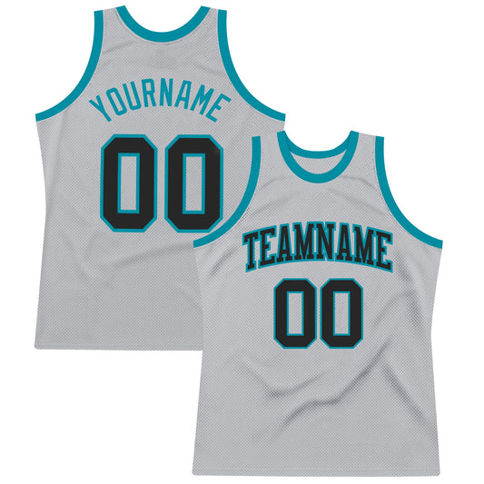 Custom Gray Black-Teal Authentic Throwback Basketball Jersey - Sky-Custom