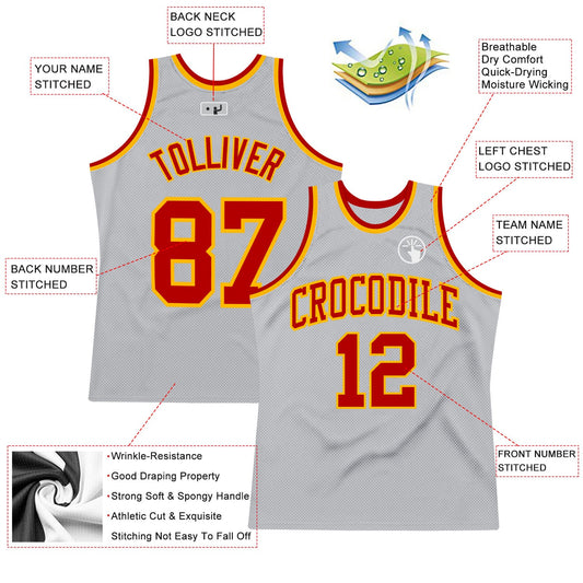Custom Gray Red-Gold Authentic Throwback Basketball Jersey - Sky-Custom