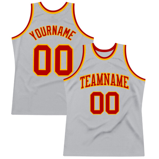 Custom Gray Red-Gold Authentic Throwback Basketball Jersey - Sky-Custom