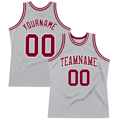 Custom Gray Maroon-White Authentic Throwback Basketball Jersey - Sky-Custom