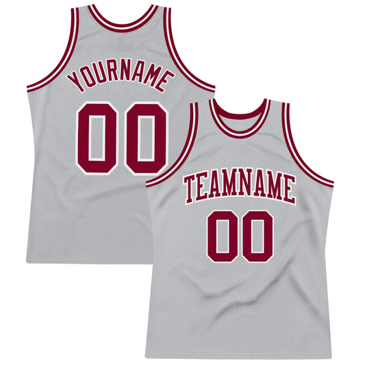 Custom Gray Maroon-White Authentic Throwback Basketball Jersey - Sky-Custom