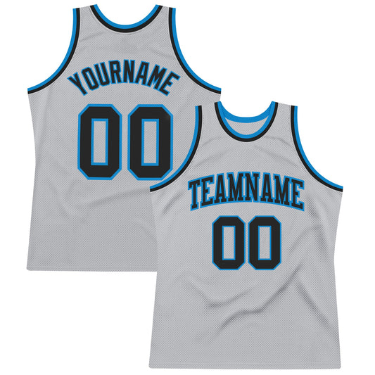 Custom Gray Black-Blue Authentic Throwback Basketball Jersey - Sky-Custom