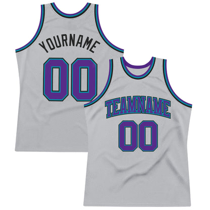 Custom Gray Purple Teal-Black Authentic Throwback Basketball Jersey - Sky-Custom