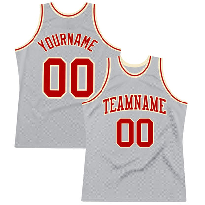 Custom Gray Red-Cream Authentic Throwback Basketball Jersey - Sky-Custom