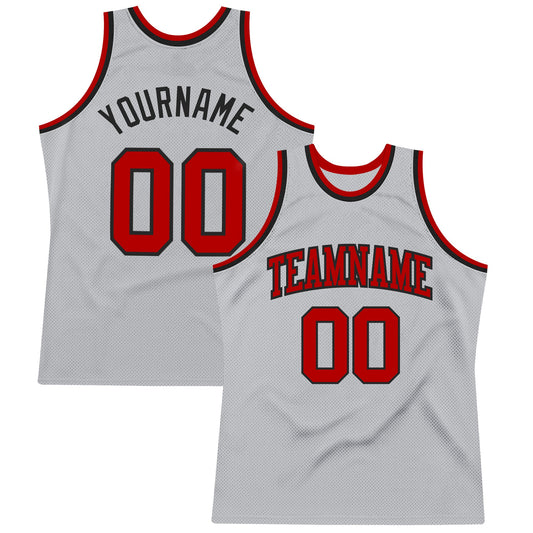 Custom Gray Red-Black Authentic Throwback Basketball Jersey - Sky-Custom