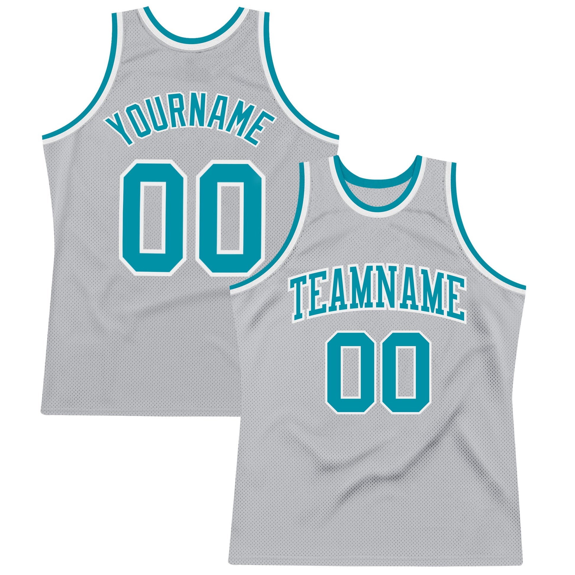 Custom Gray Teal-White Authentic Throwback Basketball Jersey - Sky-Custom