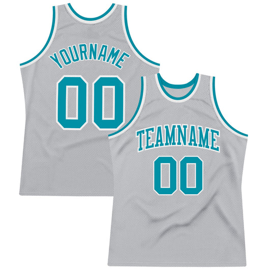 Custom Gray Teal-White Authentic Throwback Basketball Jersey - Sky-Custom