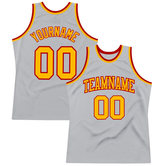 Custom Gray Gold-Red Authentic Throwback Basketball Jersey - Sky-Custom