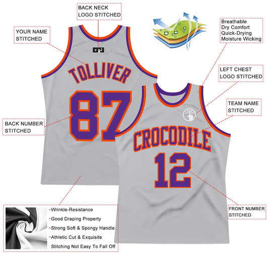 Custom Gray Purple-Orange Authentic Throwback Basketball Jersey - Sky-Custom
