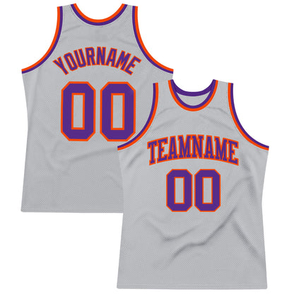 Custom Gray Purple-Orange Authentic Throwback Basketball Jersey - Sky-Custom