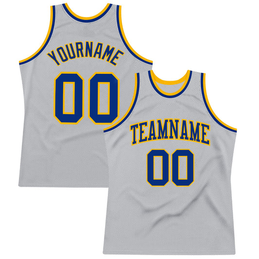 Custom Gray Royal-Gold Authentic Throwback Basketball Jersey - Sky-Custom