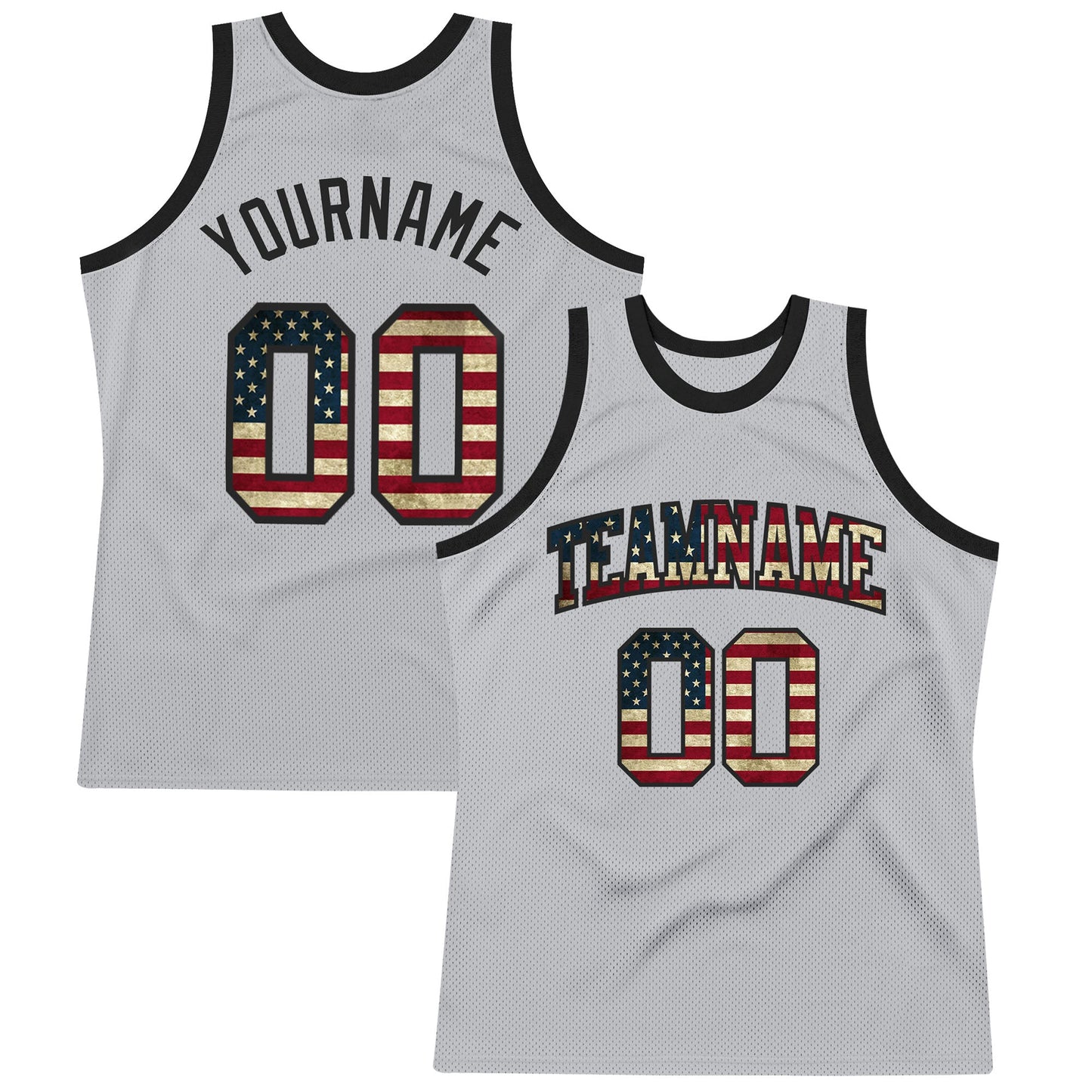 Custom Gray Vintage USA Flag-Black Authentic Throwback Basketball Jersey - Sky-Custom