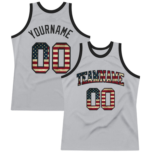 Custom Gray Vintage USA Flag-Black Authentic Throwback Basketball Jersey - Sky-Custom