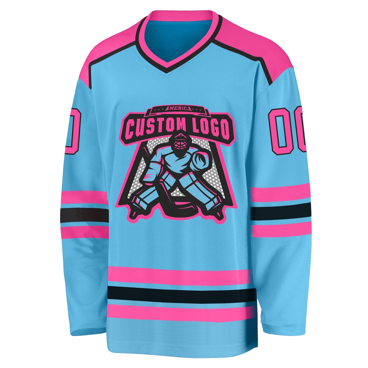 Custom Sky Blue Pink-Black Hockey Jersey - Sky-Custom