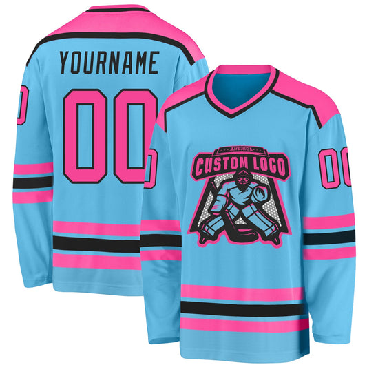 Custom Sky Blue Pink-Black Hockey Jersey - Sky-Custom
