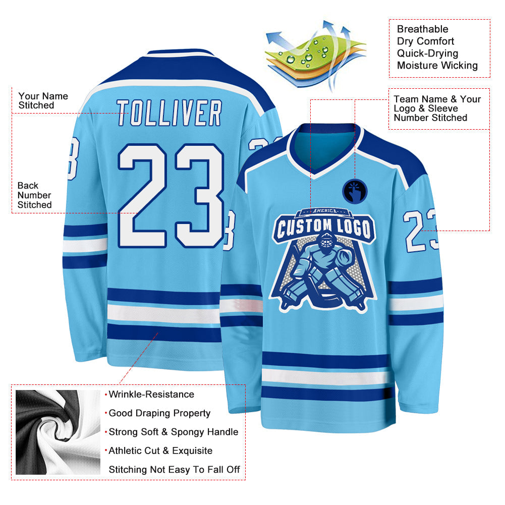 Custom Sky Blue White-Royal Hockey Jersey - Sky-Custom