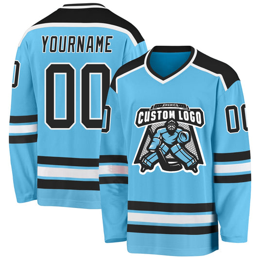 Custom Sky Blue Black-White Hockey Jersey - Sky-Custom