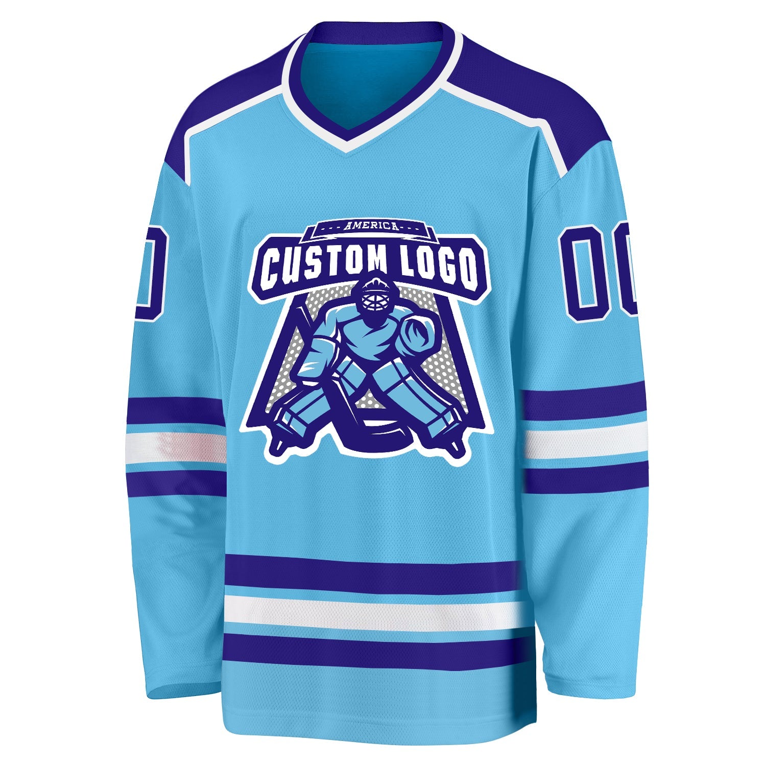 Custom Sky Blue Dark Purple-White Hockey Jersey - Sky-Custom
