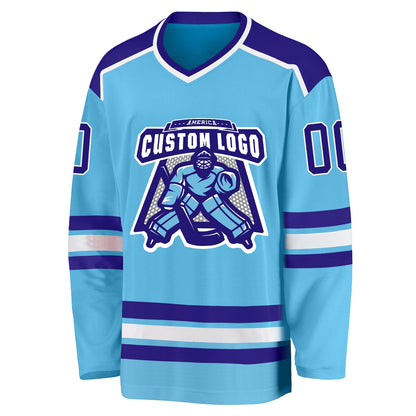 Custom Sky Blue Dark Purple-White Hockey Jersey - Sky-Custom