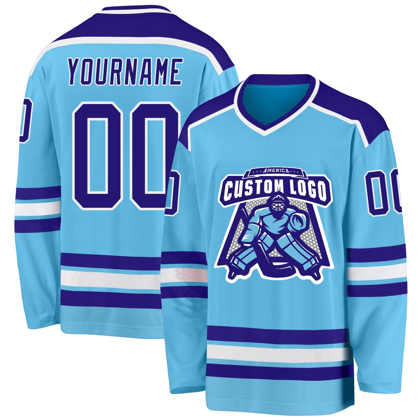 Custom Sky Blue Dark Purple-White Hockey Jersey - Sky-Custom