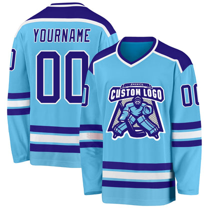 Custom Sky Blue Dark Purple-White Hockey Jersey - Sky-Custom
