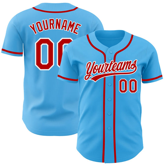 Custom Sky Blue Red-White Authentic Baseball Jersey - Sky-Custom