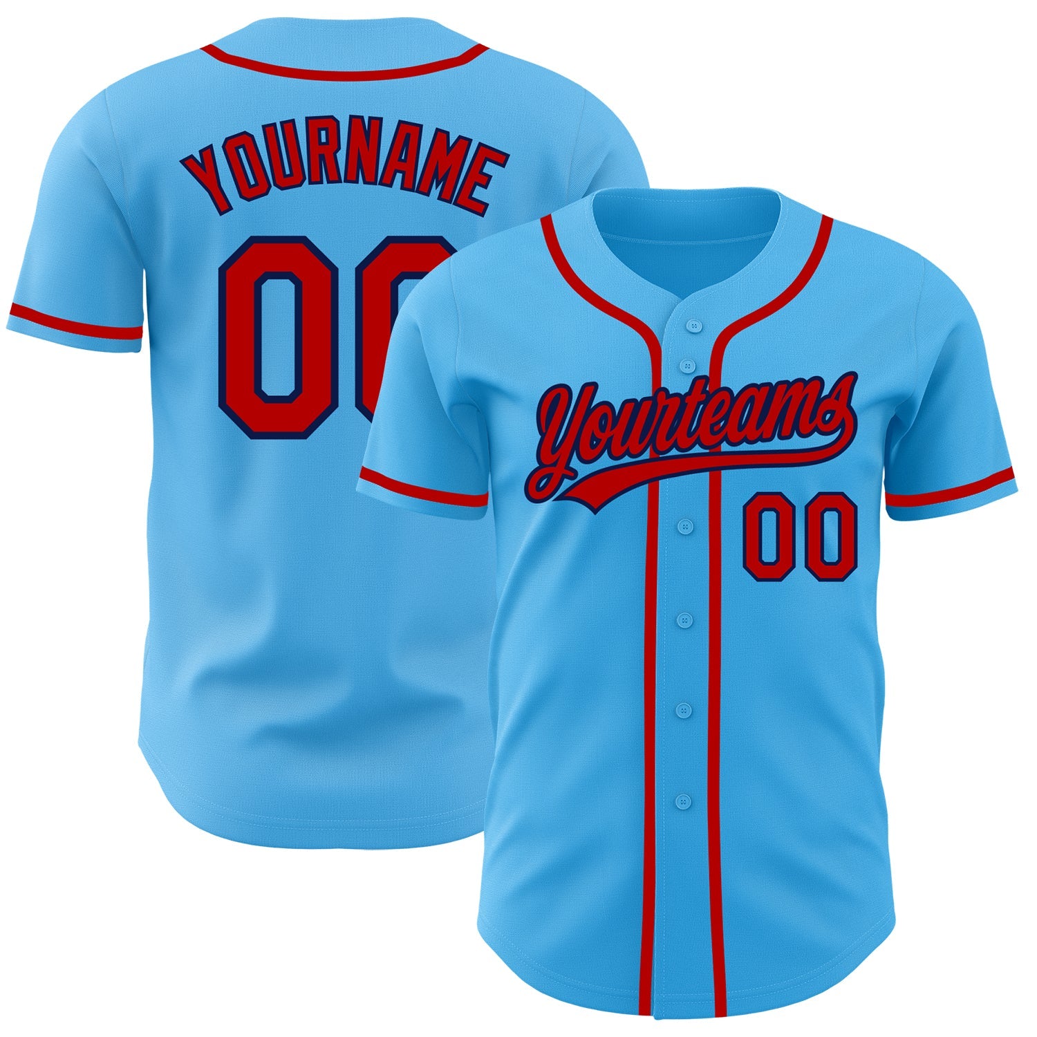 Custom Sky Blue Red-Navy Authentic Baseball Jersey - Sky-Custom