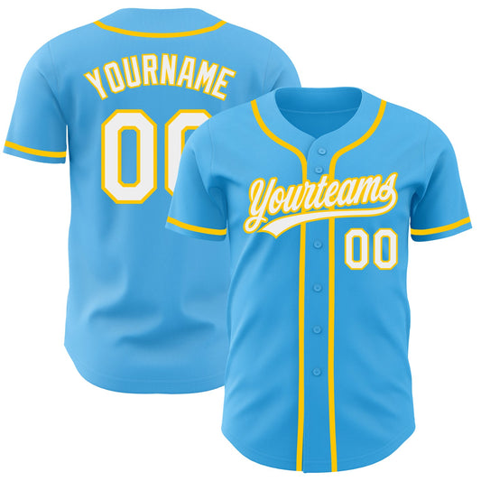 Custom Sky Blue White-Yellow Authentic Baseball Jersey - Sky-Custom