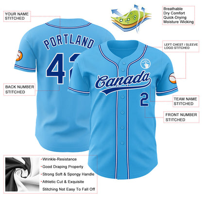 Custom Sky Blue Royal-White Authentic Baseball Jersey - Sky-Custom