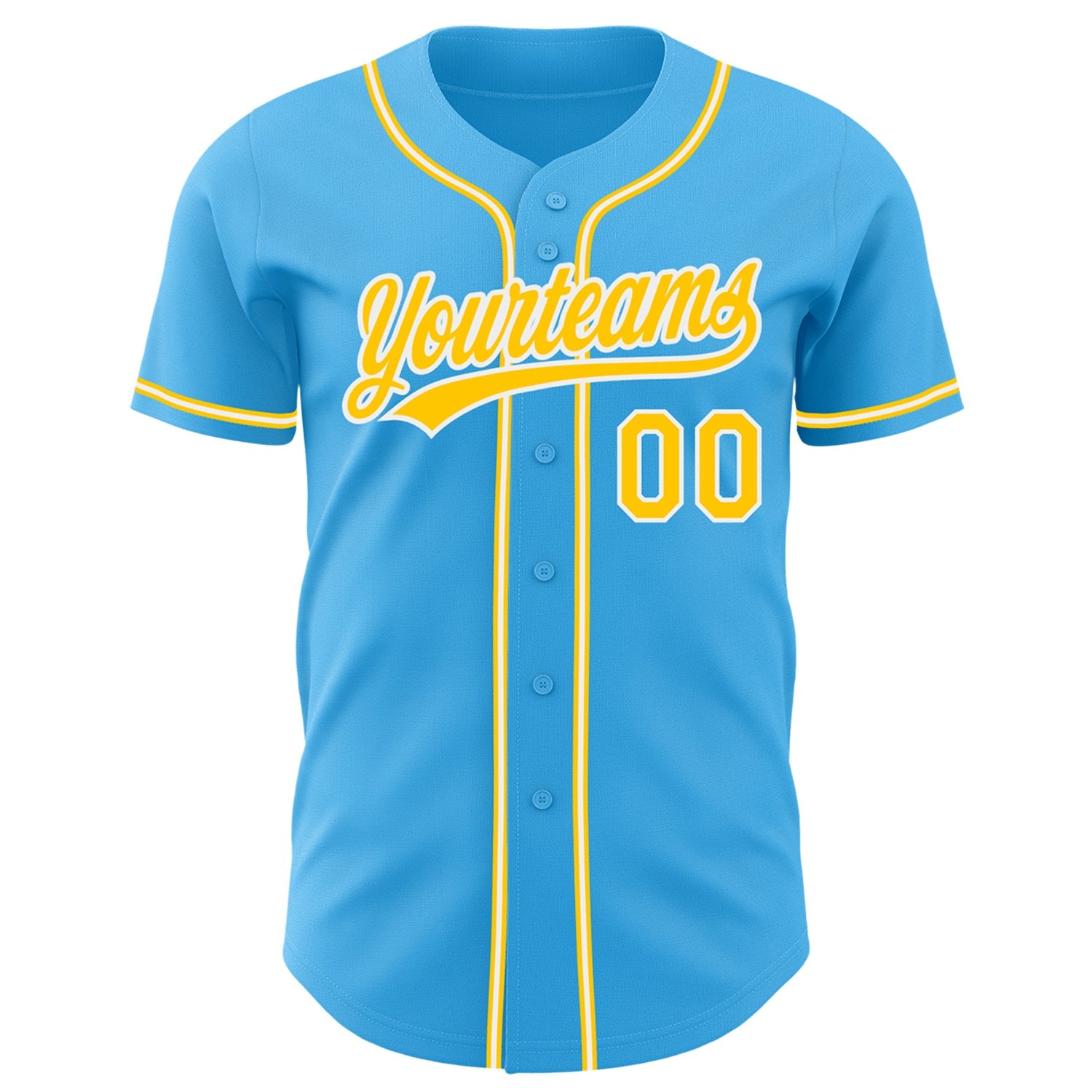 Custom Sky Blue Yellow-White Authentic Baseball Jersey - Sky-Custom