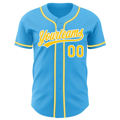 Custom Sky Blue Yellow-White Authentic Baseball Jersey - Sky-Custom