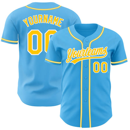 Custom Sky Blue Yellow-White Authentic Baseball Jersey - Sky-Custom