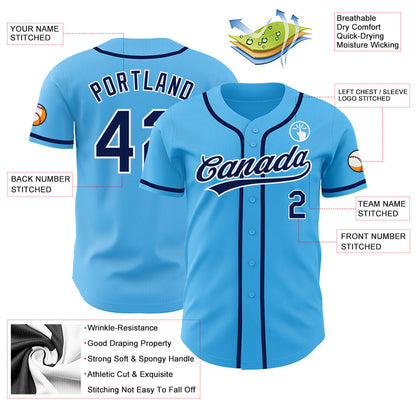 Custom Sky Blue Navy-White Authentic Baseball Jersey - Sky-Custom